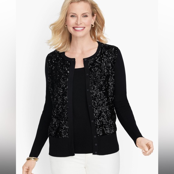 TALBOTS BLACK SEQUINED CARDIGAN WOMENS SIZE XL - Picture 1 of 7